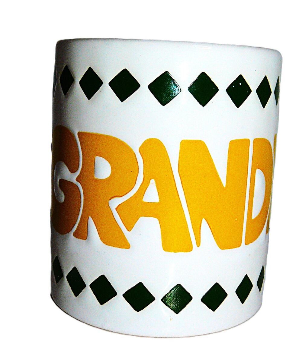 Vintage Grandpa Coffee Mug White Green Diamond Yellow Text Spain Waechtersbach